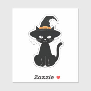 Black cat with witch hat design (Halloween) Sticker