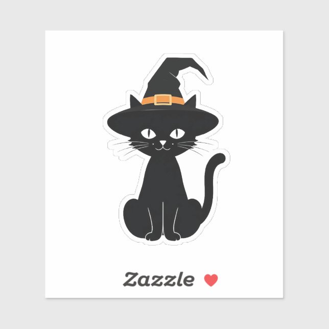 Black cat with witch hat design (Halloween) Sticker (Sheet)