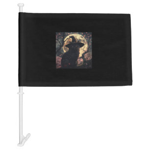 Black Cat with Witch Hat Halloween Car Flag