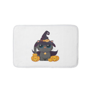 Black Cat With With Jack O Lantern Halloween Shirt Bath Mat