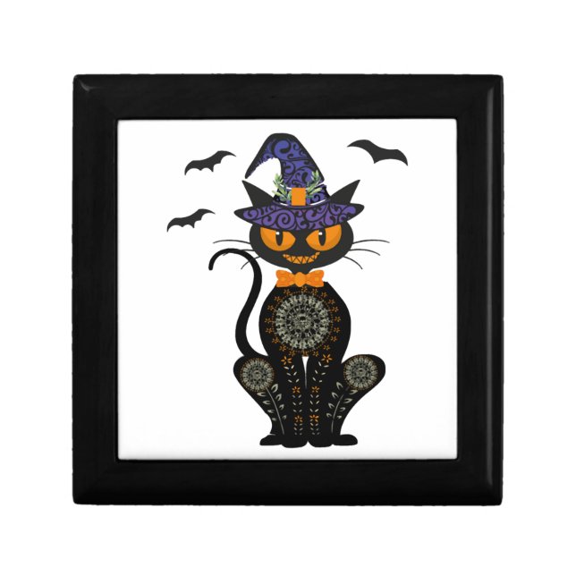 Black Cat With With Jack O Lantern Halloween Shirt Gift Box (Front)