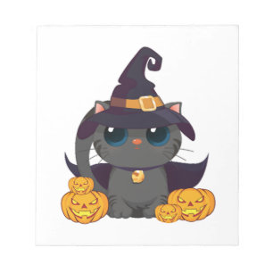 Black Cat With With Jack O Lantern Halloween Shirt Notepad