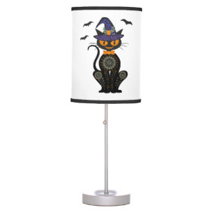 Black Cat With With Jack O Lantern Halloween Shirt Table Lamp