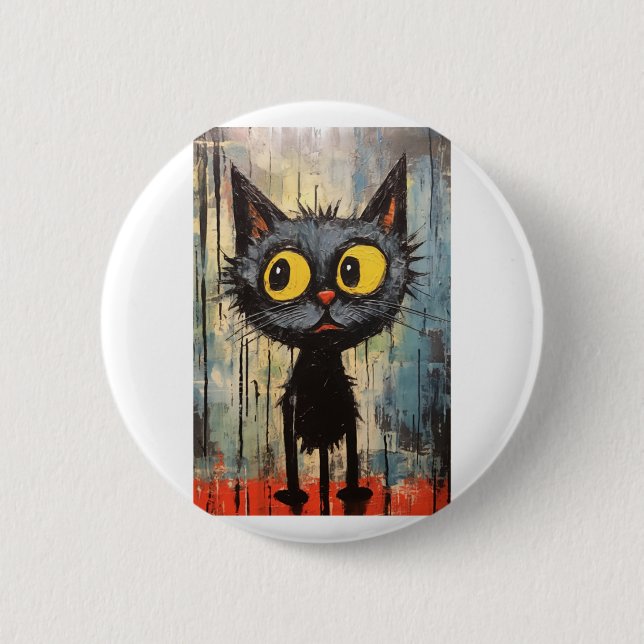 Black Cat With Yellow Eyes   Button (Front)