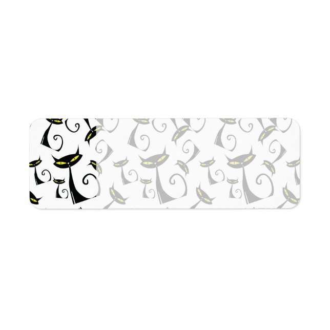 Black Cat with Yellow Eyes Halloween Pattern Label (Front)