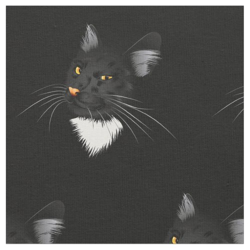 Black cat with yellow eyes in the dark fabric