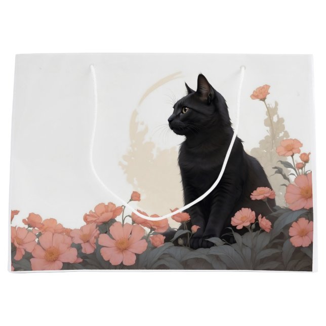 black cat with your text or without text large gift bag (Front)