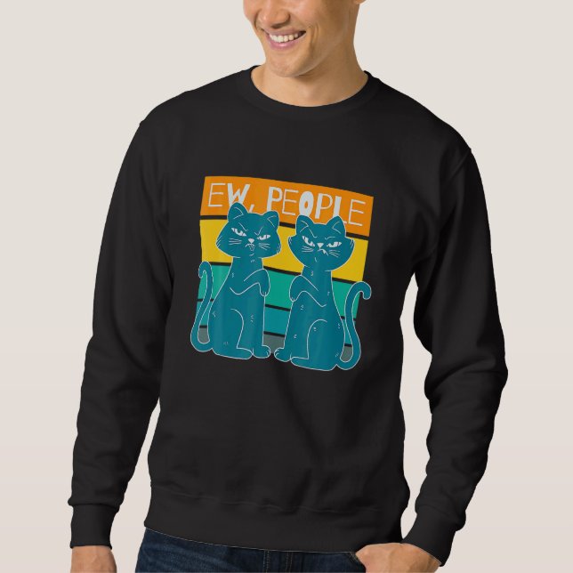 Black Cat  Womens Ew People Meowy Cat Sweatshirt (Front)