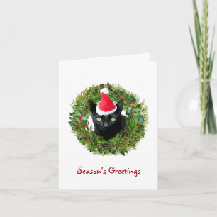 Black Cat Wreath Christmas Card