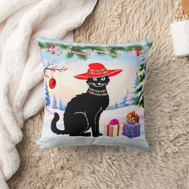 Black Cat X-mas Throw Pillow (Blanket)