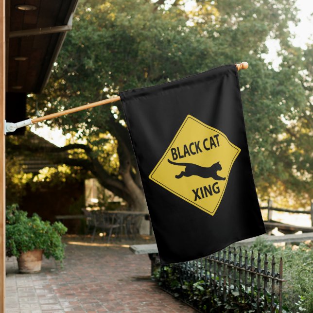 Black Cat XING House Flag (In SItu)