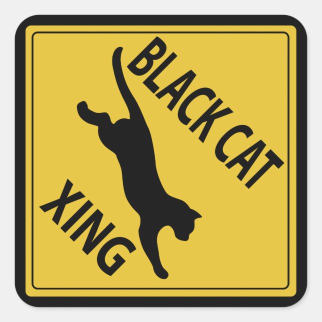 Black Cat Xing Square Sticker (Front)