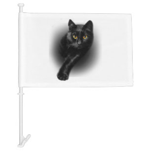 Black Cat Yellow Eyes Car Flag