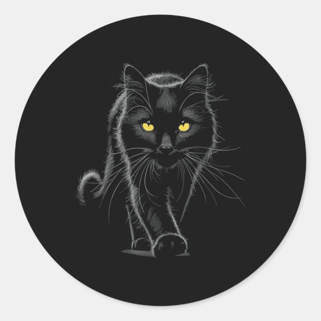 Black Cat Yellow Eyes Cats  Classic Round Sticker (Front)