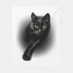 Black Cat Yellow Eyes Fleece Blanket