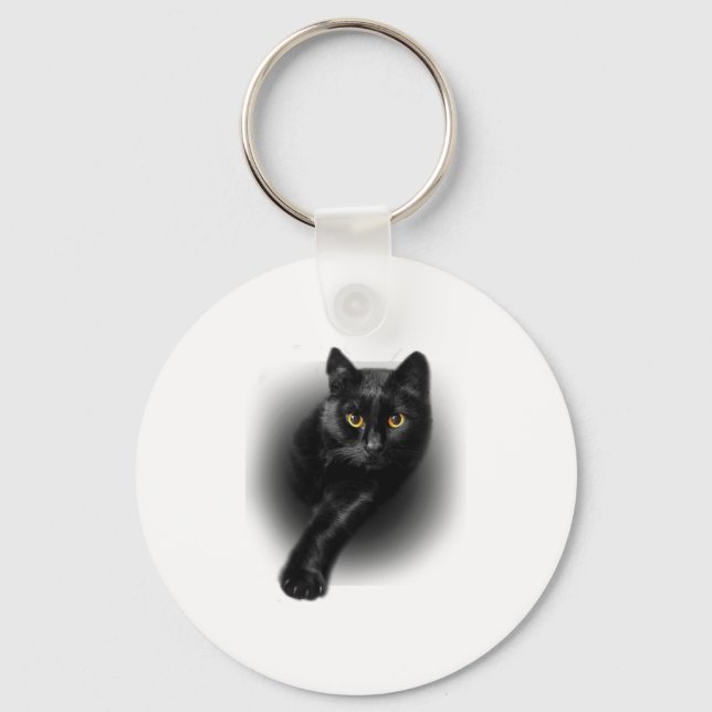 Black Cat Yellow Eyes Keychain (Front)