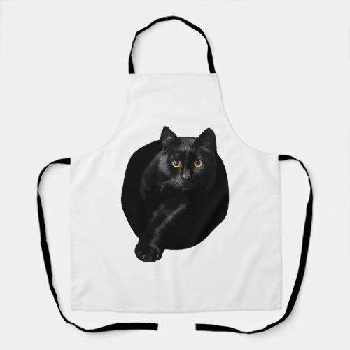 Black Cat Yellow Eyes Long Sleeves Cats Tee Shirt Apron