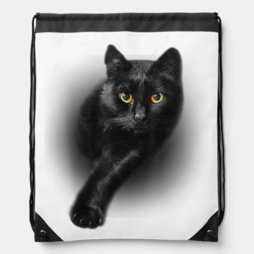 Black Cat Yellow Eyes T_Shirt Cats Tee Drawstring Bag