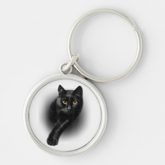 Black Cat Yellow Eyes T-Shirt Cats Tee Keychain (Front)