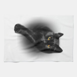Black Cat Yellow Eyes T-Shirt Cats Tee Kitchen Towel