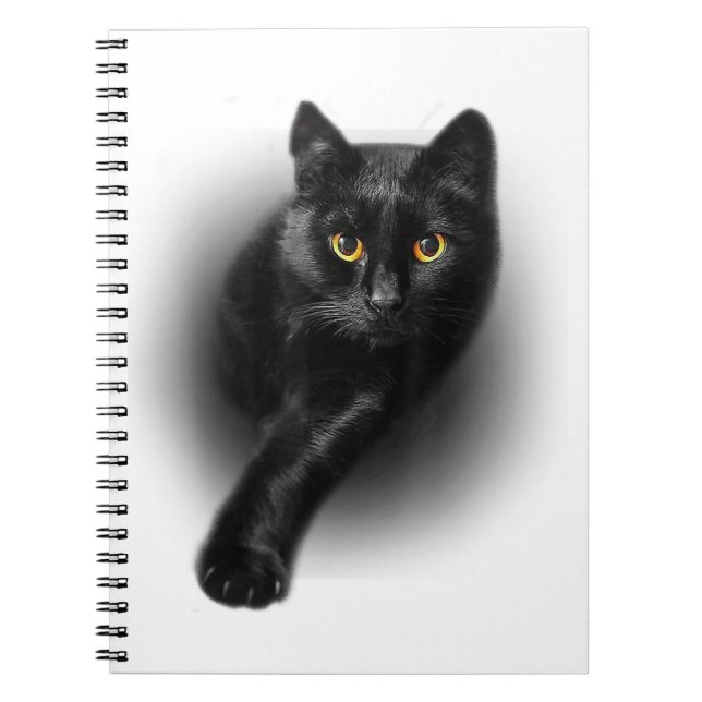 Black Cat Yellow Eyes T-Shirt Cats Tee Notebook (Front)