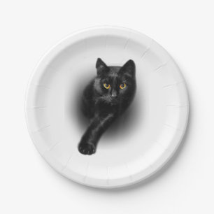 Black Cat Yellow Eyes T-Shirt Cats Tee Paper Plates