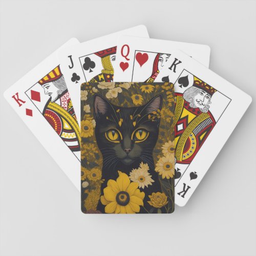 Black Cat Yellow Eyes Vintage Flowers 2 Playing Cards