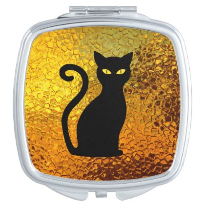 Black Cat Yellow Glass Texture Modern Cat Eyes Compact Mirror