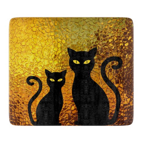 Black Cat Yellow Glass Texture Modern Cat Eyes Cutting Board