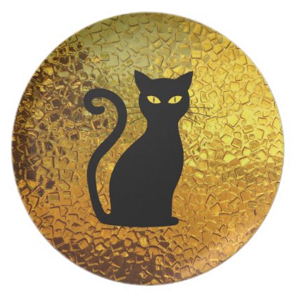 Black Cat Yellow Glass Texture Modern Cat Eyes Dinner Plate