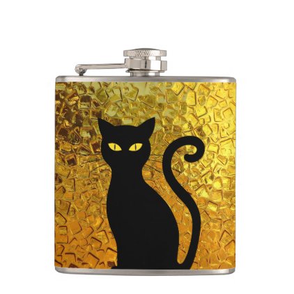 Black Cat Yellow Glass Texture Modern Cat Eyes Hip Flask