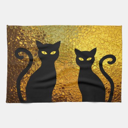 Black Cat Yellow Glass Texture Modern Cat Eyes Kitchen Towel