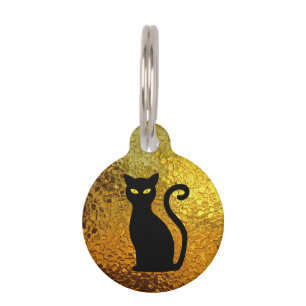 Black Cat Yellow Glass Texture Modern Cat Eyes Pet Name Tag