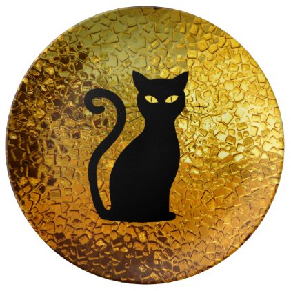 Black Cat Yellow Glass Texture Modern Cat Eyes Plate