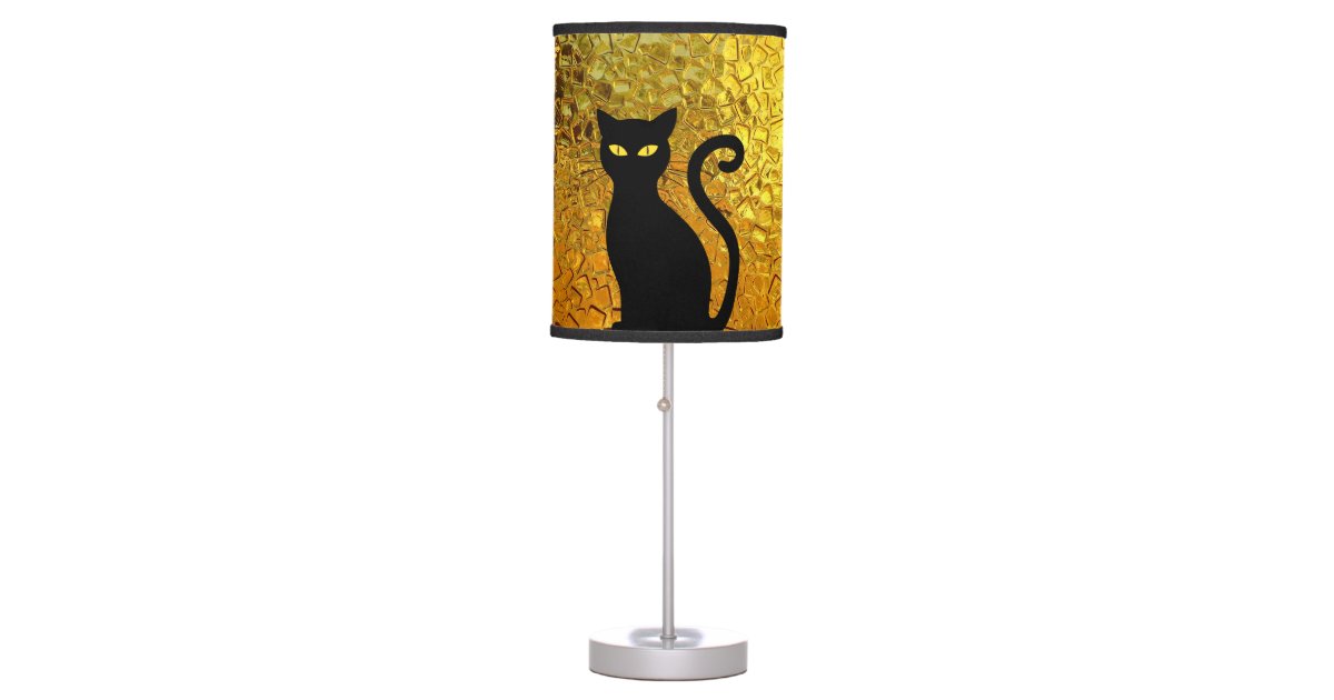 Black Cat Yellow Glass Texture Modern Cat Eyes Table Lamp