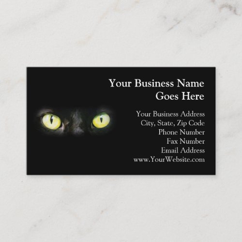 Black Cat, Yellow Green Eyes, Sleek and Spooky Business Card Templates