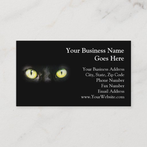 Customizable Black Cat, Yellow Green Eyes, Sleek and Spooky Business Card Templates