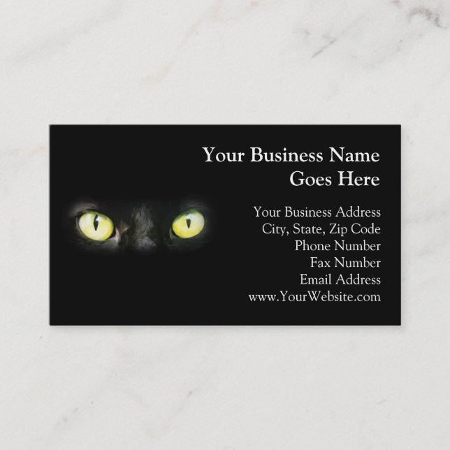 Black Cat, Yellow Green Eyes, Sleek and Spooky Business Card (Front)