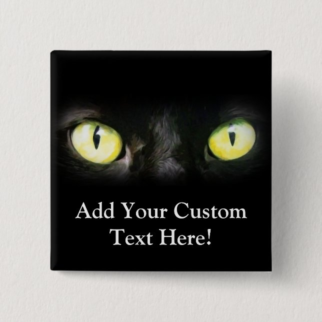 Black Cat, Yellow Green Eyes, Sleek and Spooky Button (Front)