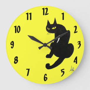 BLACK CAT yellow Large Clock