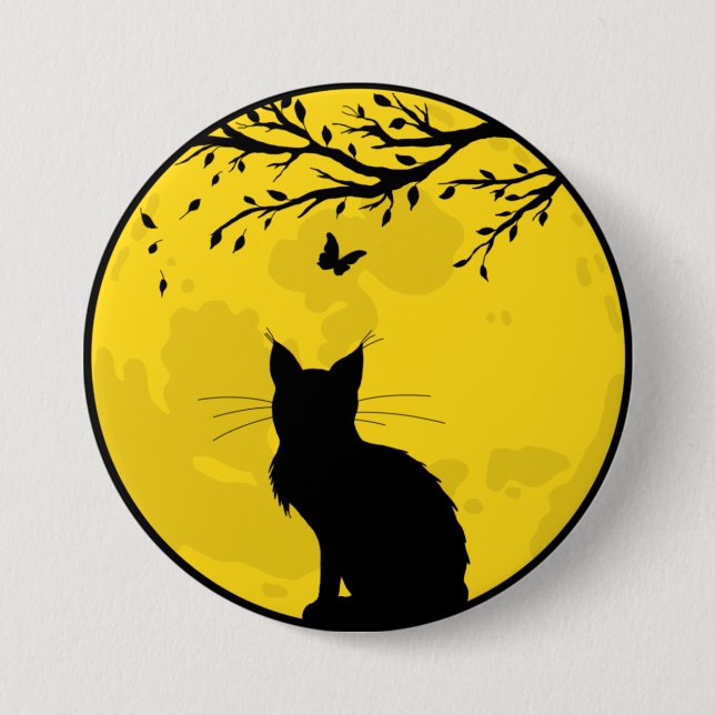 Black Cat Yellow Moon Button (Front)