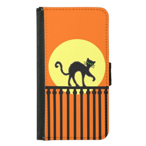 Black Cat Yellow Moon Fence Wallet Phone Case For Samsung Galaxy S5