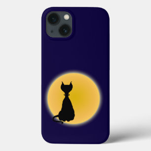 Black Cat & Yellow Moon Halloween Art iPhone 13 Case