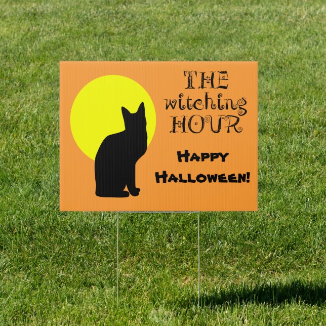 Black Cat Yellow Moon Halloween Sign (Insitu)