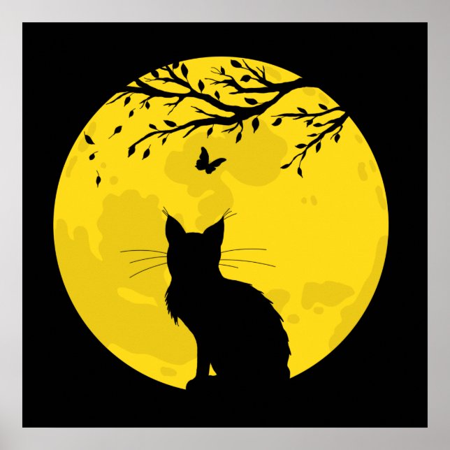 Black Cat Yellow Moon Poster (Front)