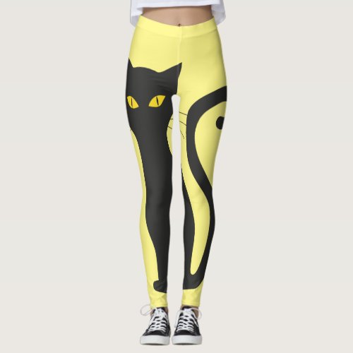 BLACK CAT &amp; YELLOW YOGA PANTS
