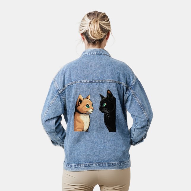 Black Cat Zoning Out - Funny Kitten Meme Denim Jacket (Model)