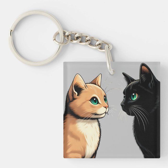Black Cat Zoning Out - Funny Kitten Meme Keychain (Front)