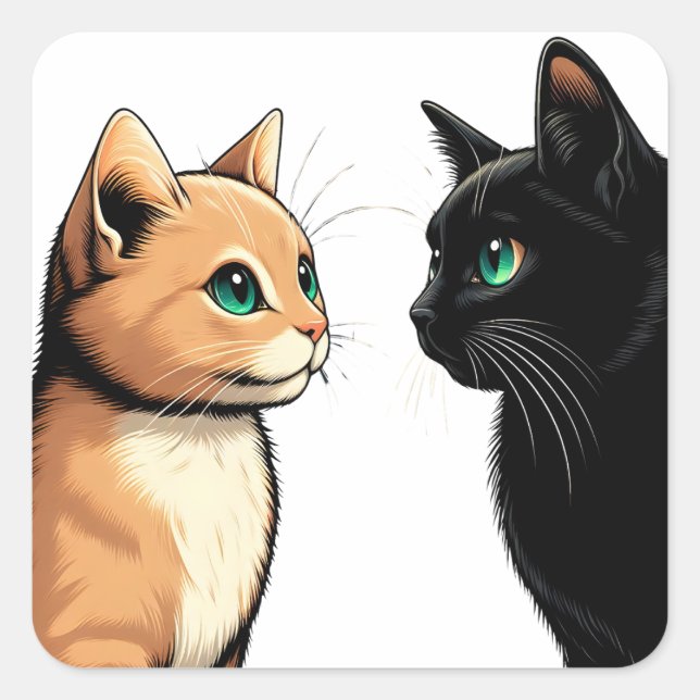 Black Cat Zoning Out - Funny Kitten Meme Square Sticker (Front)