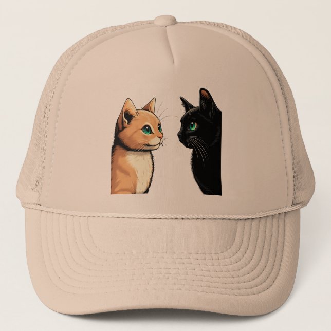 Black Cat Zoning Out - Funny Kitten Meme Trucker Hat (Front)